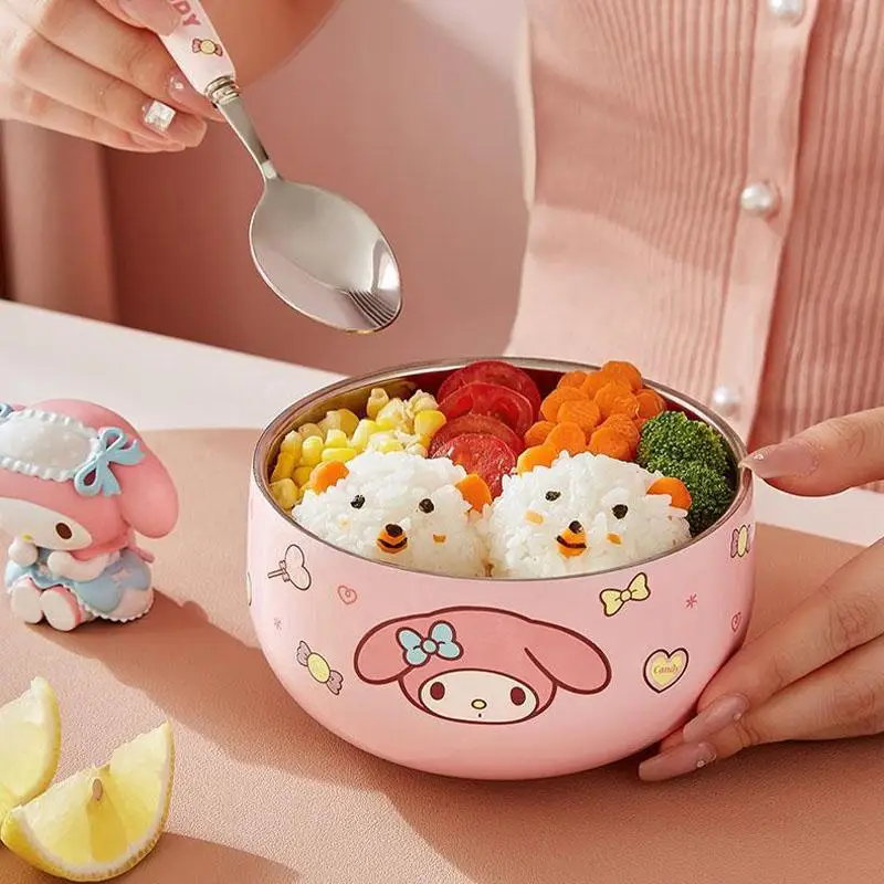 

New 450Ml Sanrio Hello Kitty Bowl My Melody Cinnamoroll Children Large Capacity Household Double Layer Rice Bowl Tableware Gift