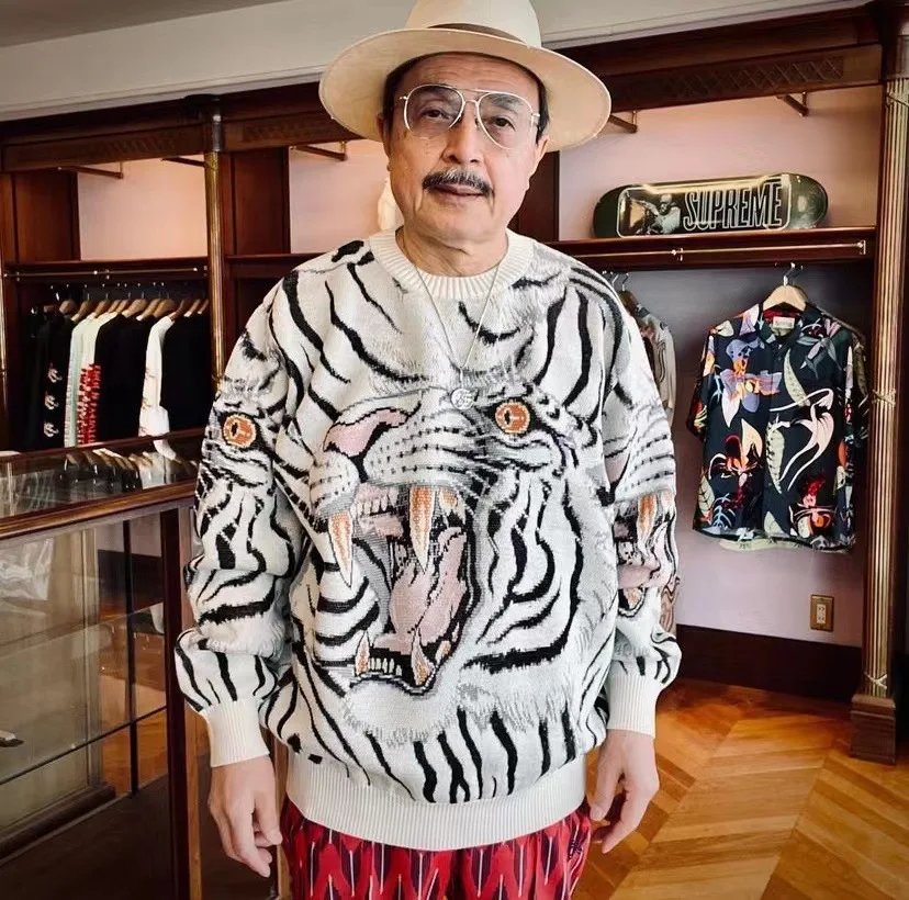 

Kapital Vintage Jacquard Tiger Totem Knit Crewneck Japanese Vintage Knit Pullover Sweater