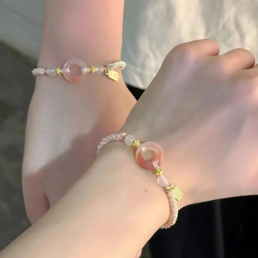 Steel Fun Jewelry Handwoven Ping An Buckle Women Bracelet New Chinese Ethnic Style Hand Chain for Girl Friendship Gift Wholesale