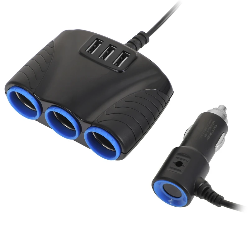 3 Way 12V 24V Multi Socket Car Cigarette Lighter Splitter USB Charger Adapter 120W Car Charger Portable Car Cigarette Lighter