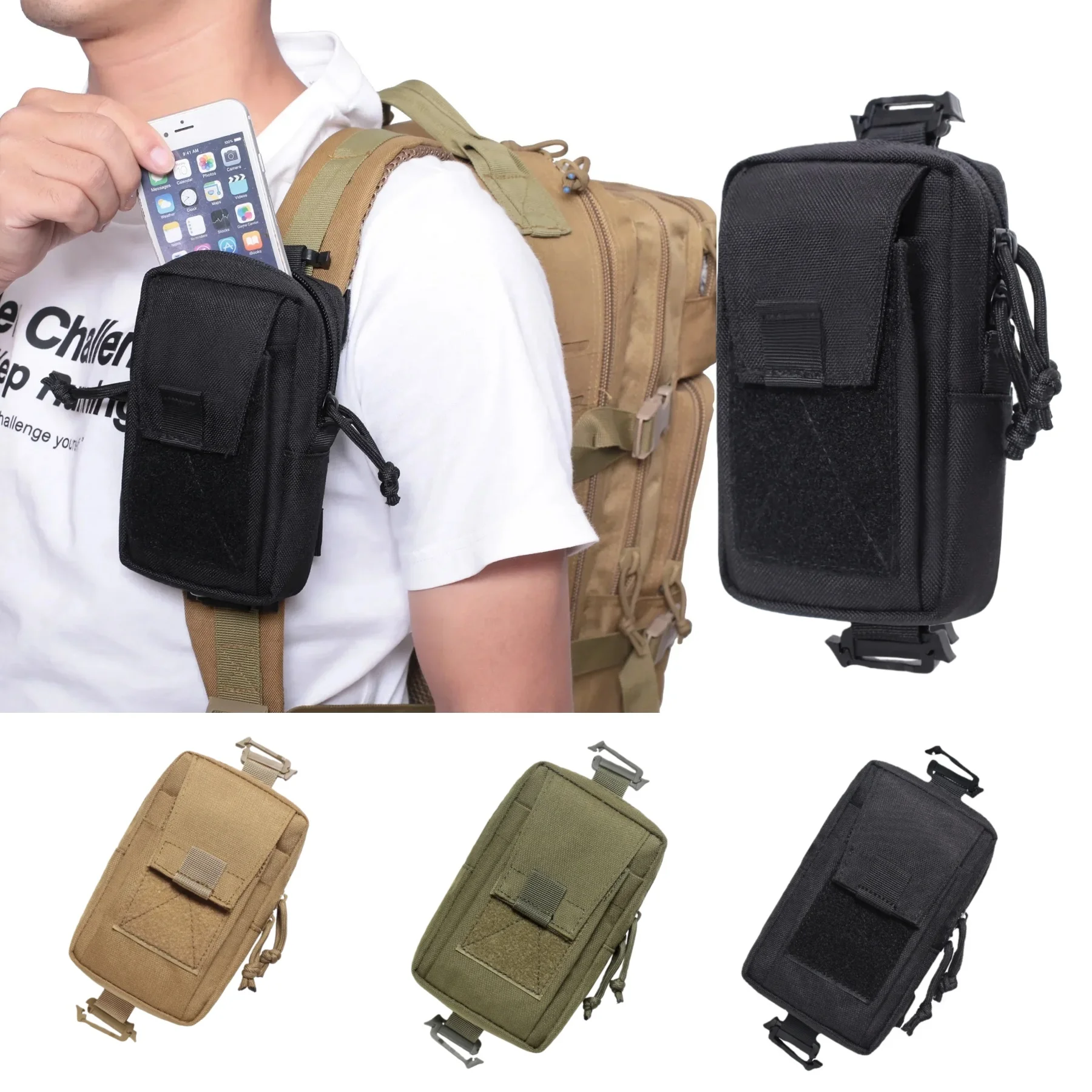 Molle Backpack Strap Bag Phone Holder Outdoor Sports Running Camping Hiking Hunting Accessories Organizer EDC Tool Waist Pouch
