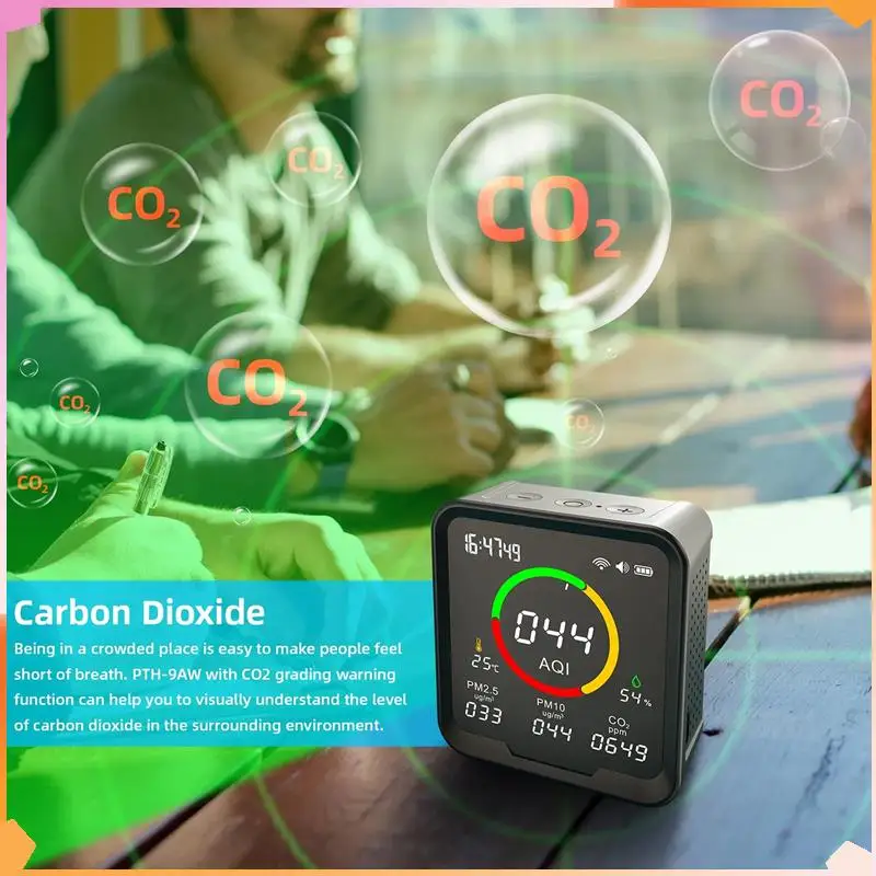 B94A PTH-9AW CO2 Detector With Monitor Carbon Dioxide Meter Digital Temperature Humidity Tester Clock PTH 9AW