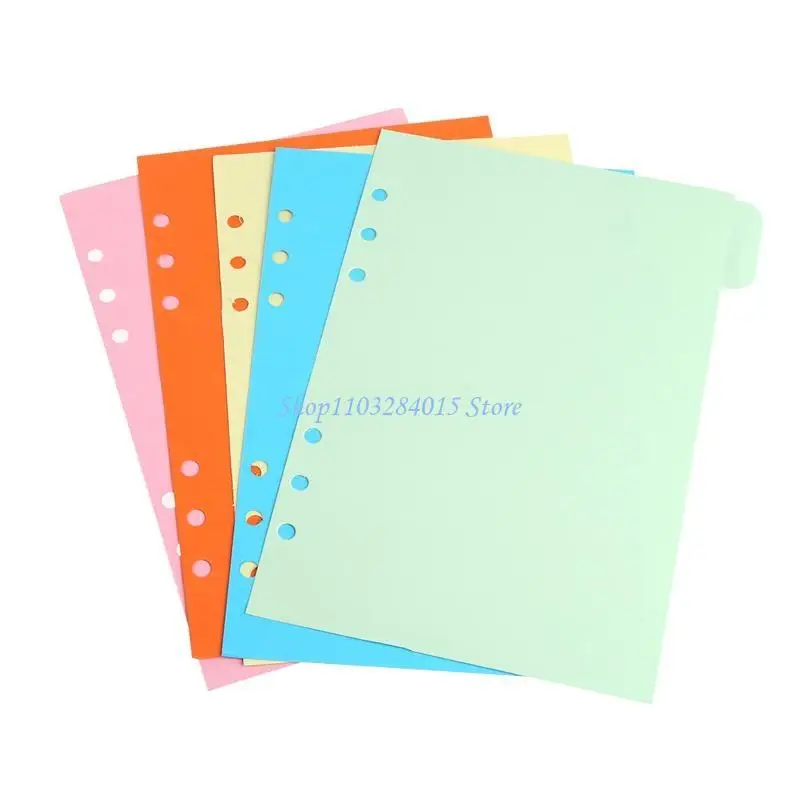 R6FF 5Pcs Refills 6 Hole Blank Colorful Paper for A5 Loose Binder Notebook