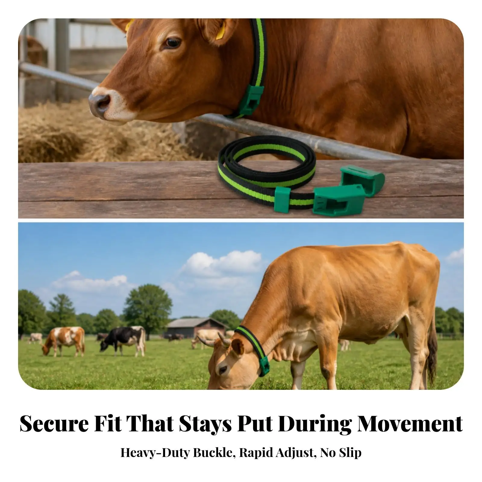 Heavy Duty Cattle Neck Strap for Livestock Management with Buckle Connector and Matching End for Easy Tagging