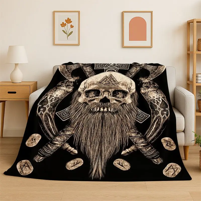 Viking Totem Nordic Rune Valhalla Vegvisir Odin Flannel Blanket Soft Throw Blanket for Bedroom Living Room Bed Travel Picnic Nap