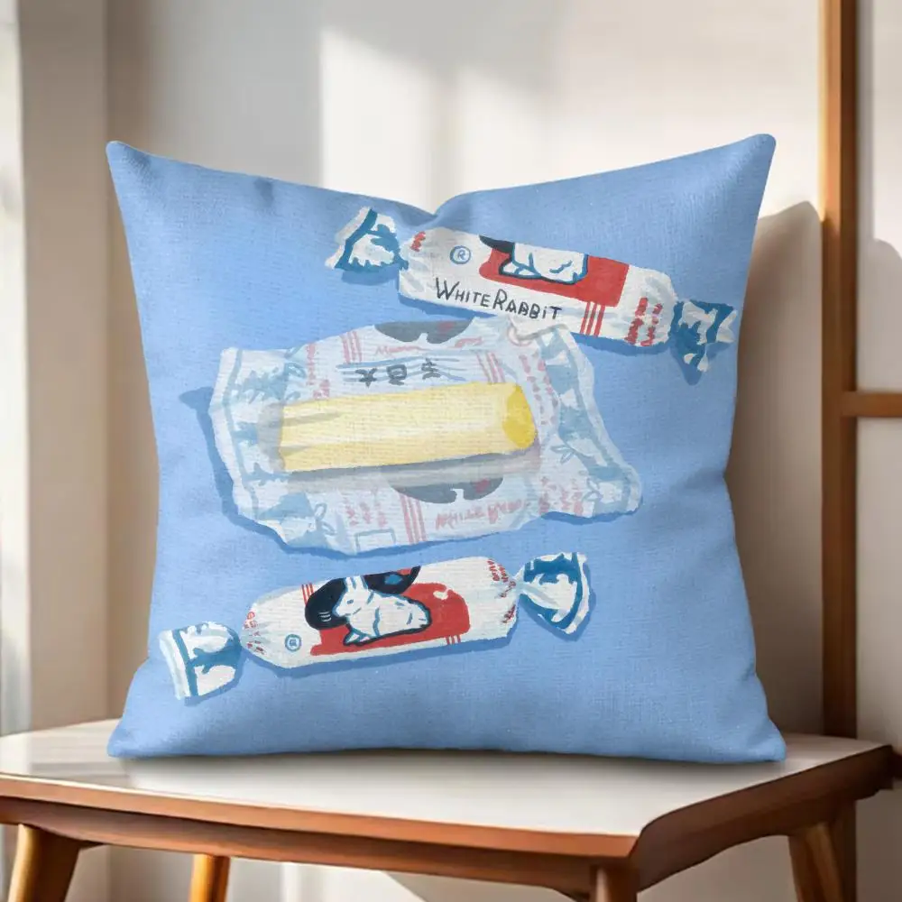 Cute White Rabbit Cushion Cover Eco Linen Pillow Case Double-Sided Print Breathable Durable Zipper Home Decor Gift