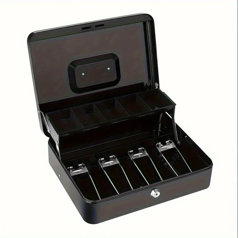 Locking Money Box - Steel Money Box with Organizer Tray, Portable Security Dual Keys