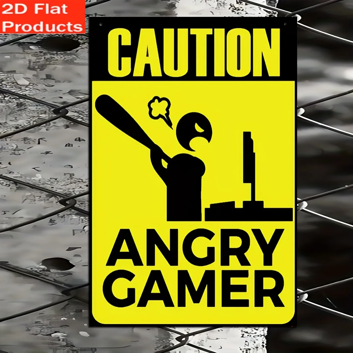 2D Metal Sign, Angry Player Warning Plaque, Retro Aluminum Wall Decor, 7.8 x 5 Inch, Pre-Drilled, Funny Gift for Game Room, M