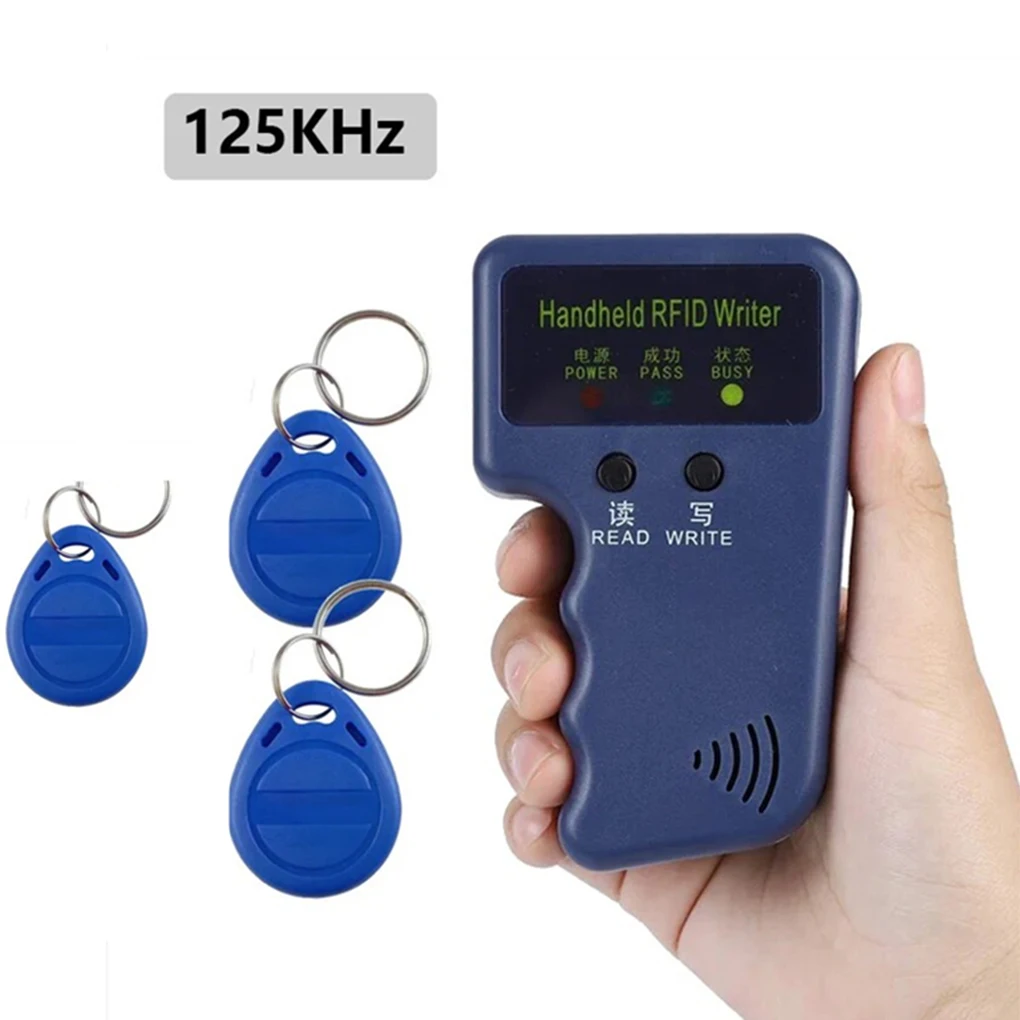 Repetitive Handheld 125KHz EM4100 5200 RFID ID Card Writer Copier Duplicator Programmer with 5pcs T5577 Rewritable Keyfobs Tags