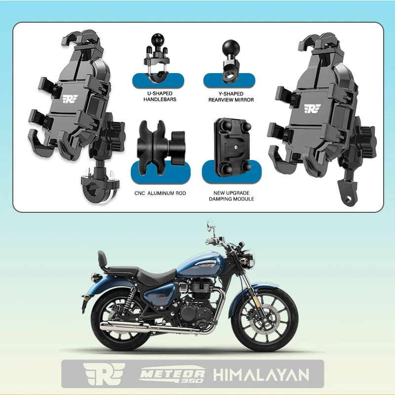 

For Royal Enfield Meteor 350 Royal Himalayan Meteor350 Phone Mount Stand Motorcycle Holder 360° Rotatable ABS Adjustable