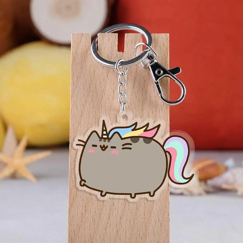 Pusheen Acrylic Transparent Keychains Cartoon Anime Fat Cats Figures Keyrings Kawaii Bags Pendant Key Accessories Birthday Gift