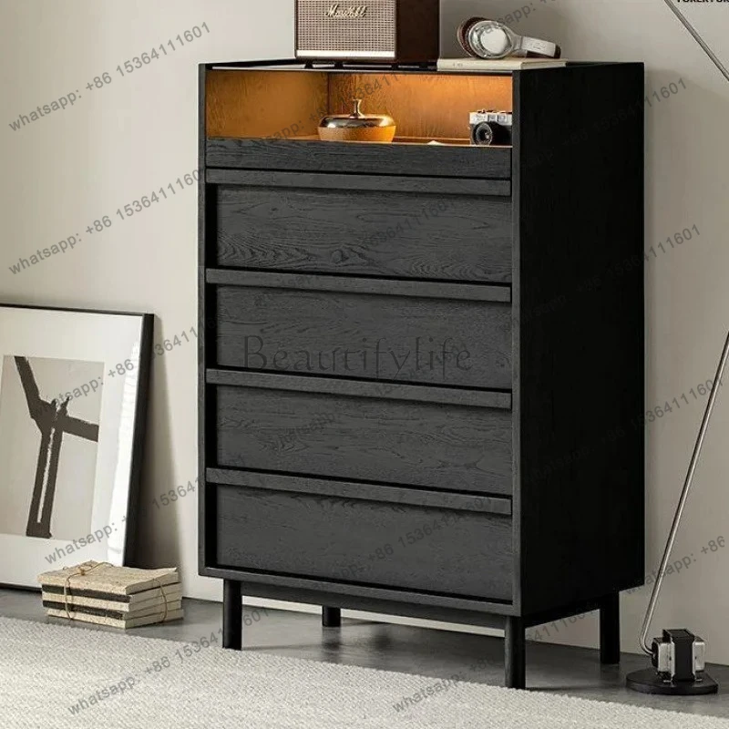 Solid Wood Five-Drawer Cabinet Ash Wood Black Light Luxury Simple Modern Living Room Bedroom Drawer Storage Cabinet