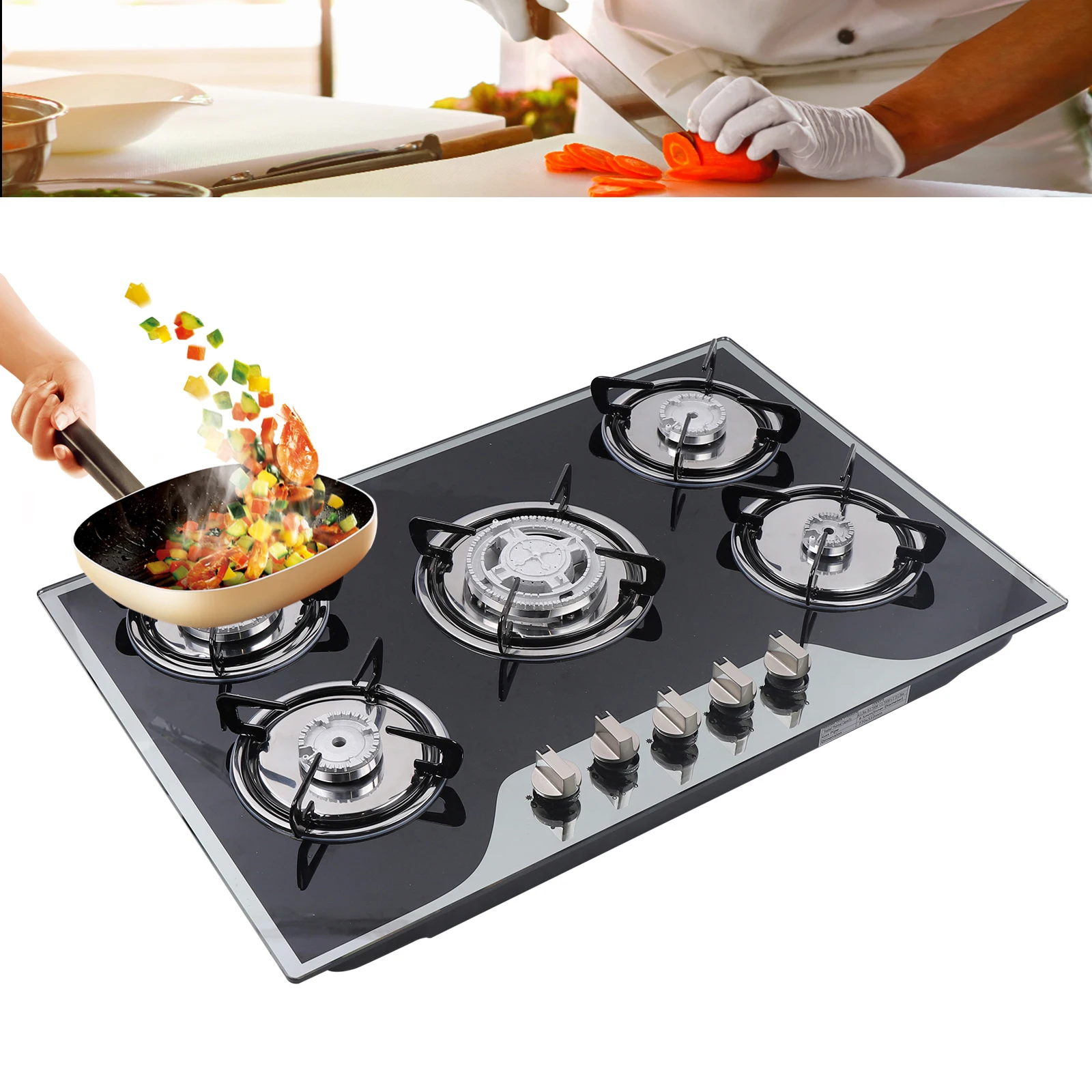 

30.3Inch LPG / NG Gas Cooktop Built-in 5 Burner Stove Hob Cooktop Tempered Glass