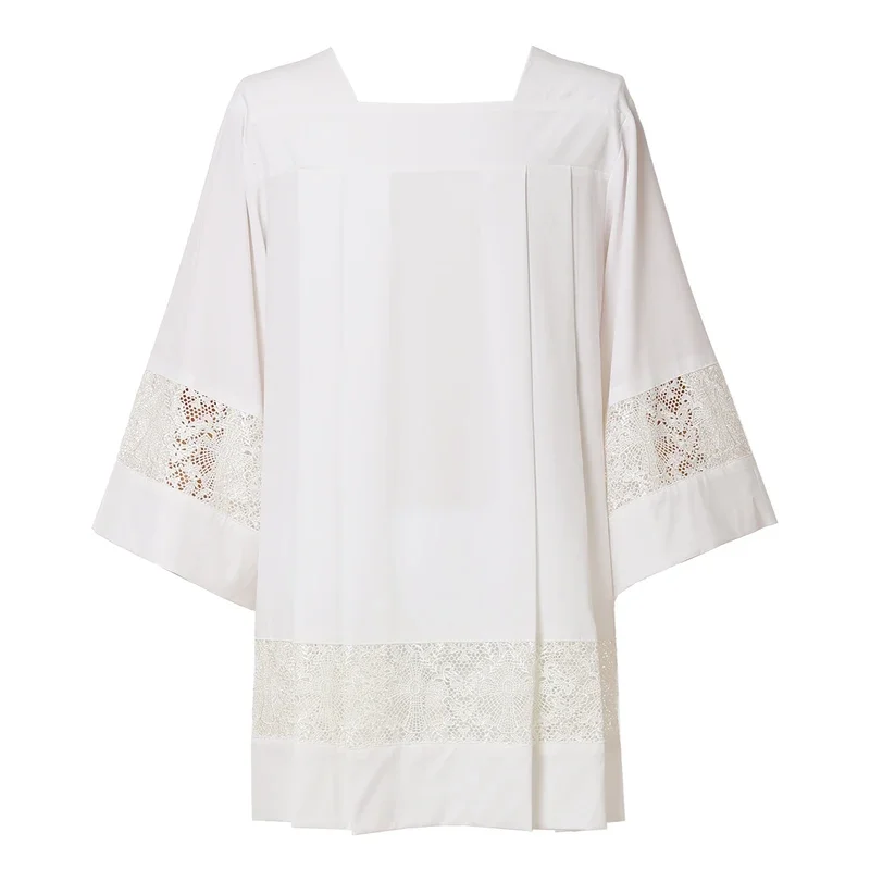 White Surplice Pastor Robe Catholic Pleated Lace Liturgical Cotta Priest Vestments Cassock