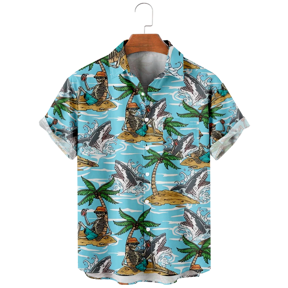 

Hawaiian Style Coconut Tree Pattern Men's Color Block Short Sleeve Button Down Shirt For Summer Resort Vacation