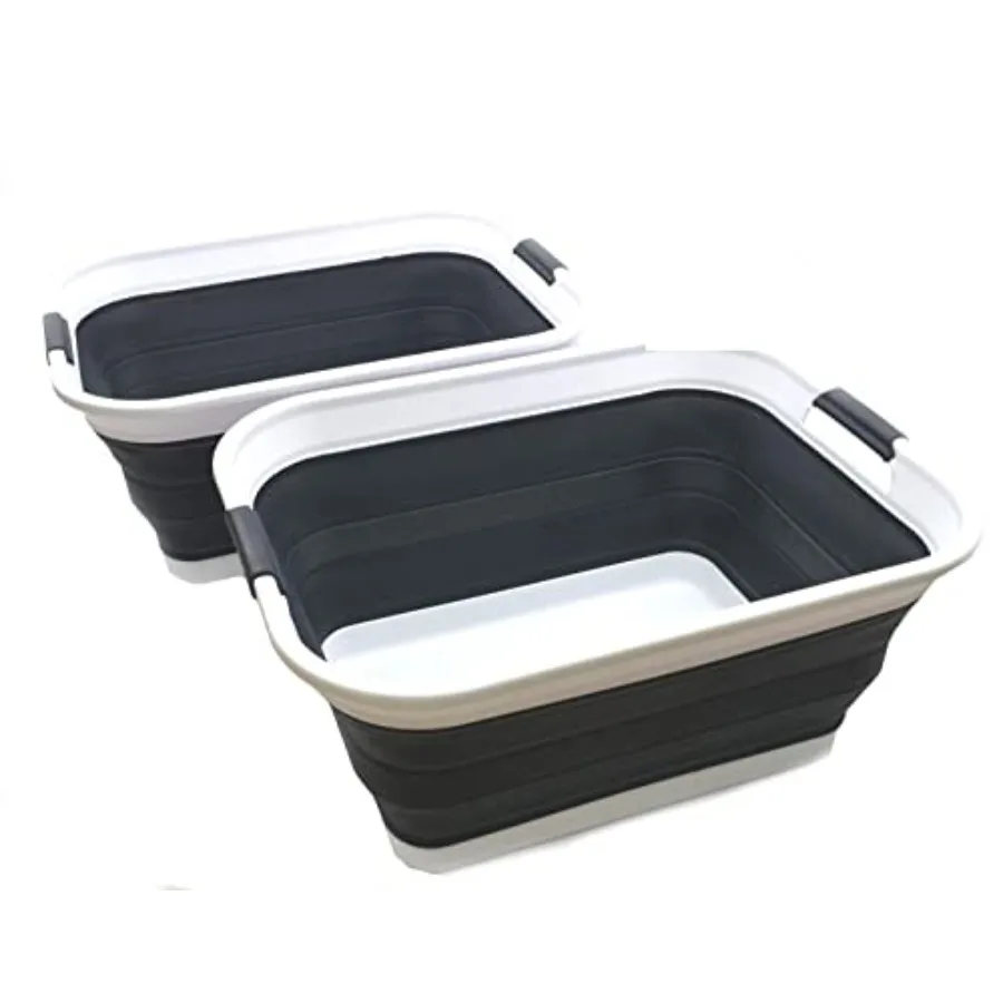 

42L 11 gallon Set of 2 Collapsible Plastic Laundry Basket-Foldable Pop Up Storage Container-Portable Washing Tub-Space SavingWa