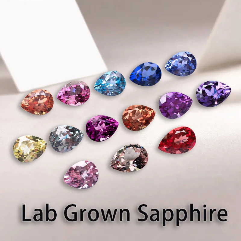 

Lab Grown Sapphire Multiple Color Pear Shape Gemstone for Charms Diy Jewelry Making Materials Combination chain Certificate