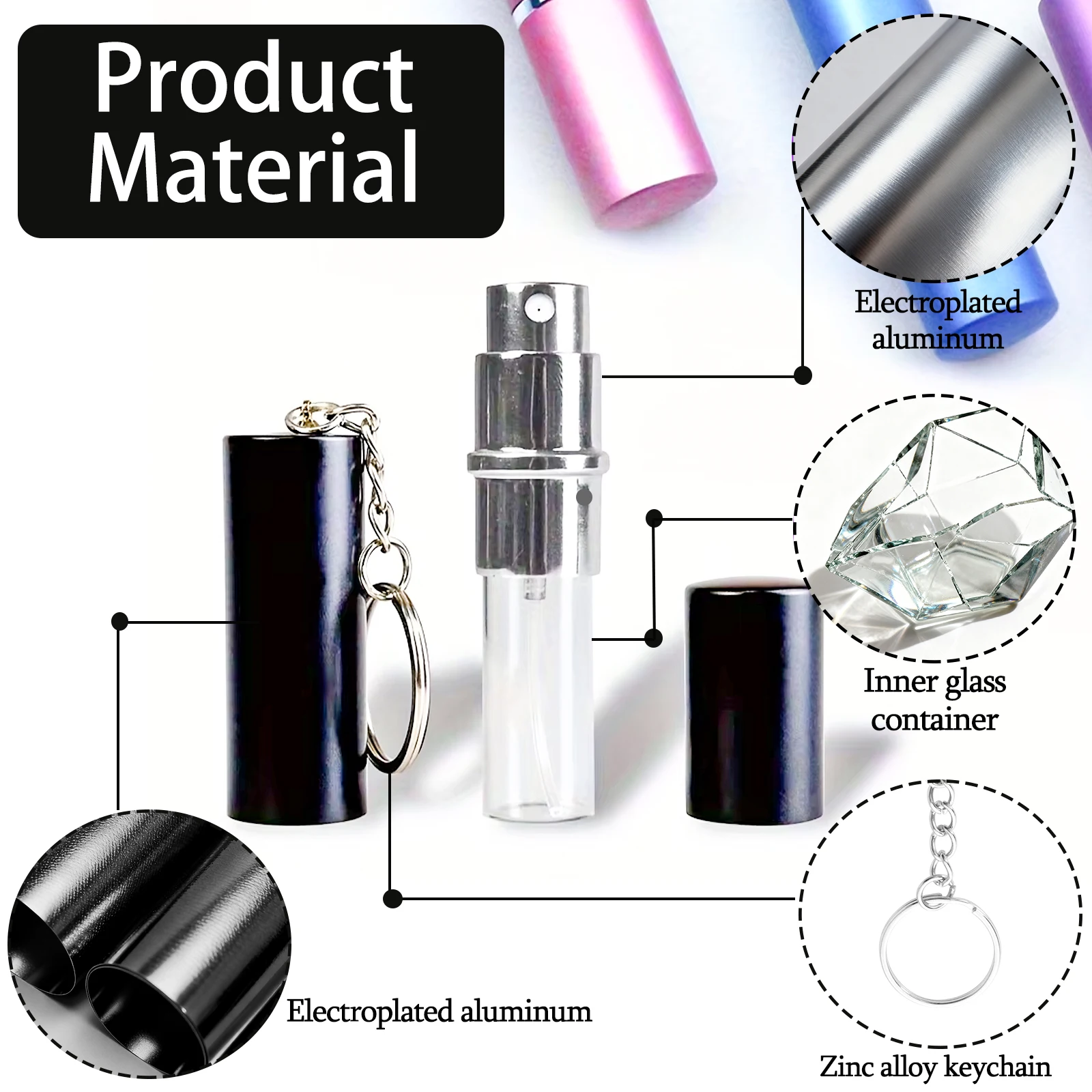 Przenośna butelka z rozpylaczem do perfum o pojemności 10 ml z brelokiem Mini butelka z rozpylaczem do perfum z możliwością wielokrotnego napełniania Przenośna podróżna głowica z rozpylaczem — zdjęcie 7