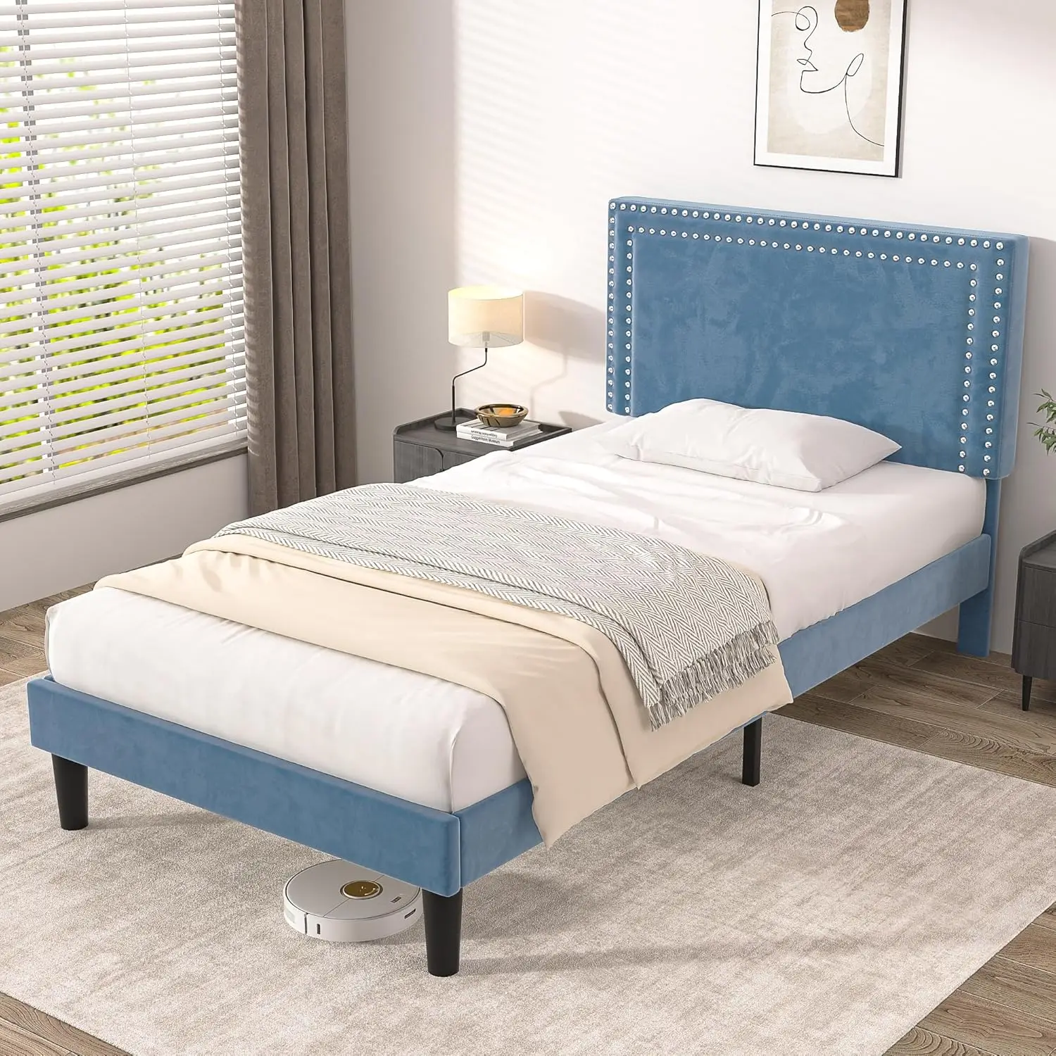 

VECELO Twin Size Platform Bed Frame with Adjustable Upholstered Headboard, Modern Mattress Foundation, Strong Wood Slat Support,