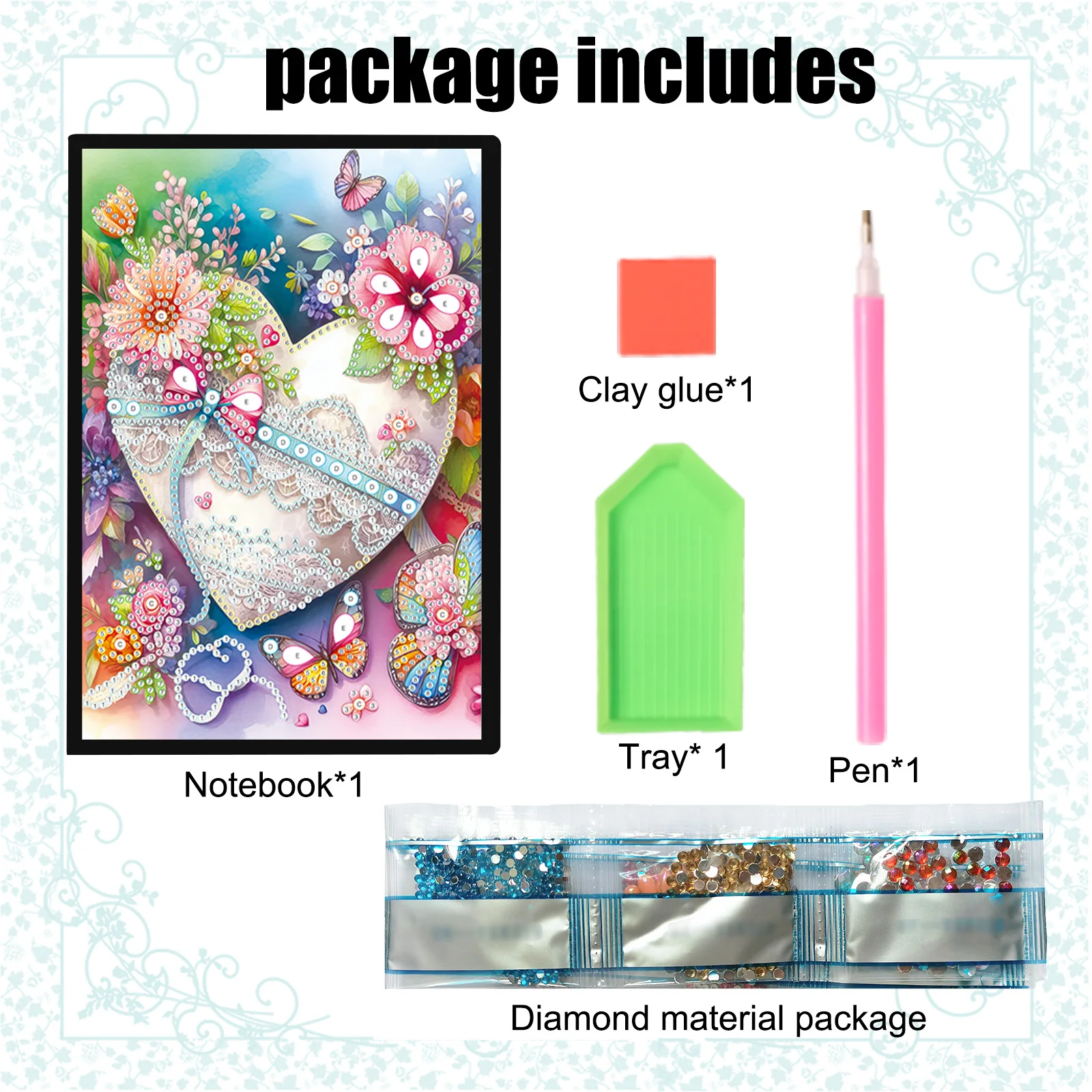 다이아몬드 아트 페인팅 노트북 키트, 성인용 DIY 화려한 사랑 다이아몬드 도트 노트북, 창의적인 홈 오피스 선물용 저널