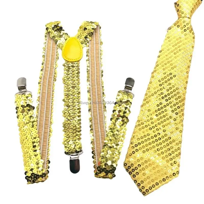 Elegant Sequins Suspenders Neck Tie Set for Theme Event Stage Performances Props
