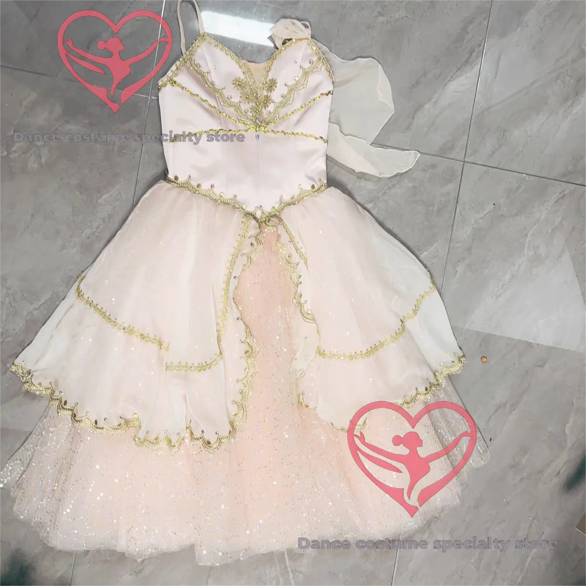 Ballet Pink Swan Lake Dawn Princess Long Tulle Dress Ballet Competition Costume, Professionally Custom-Made by GDC