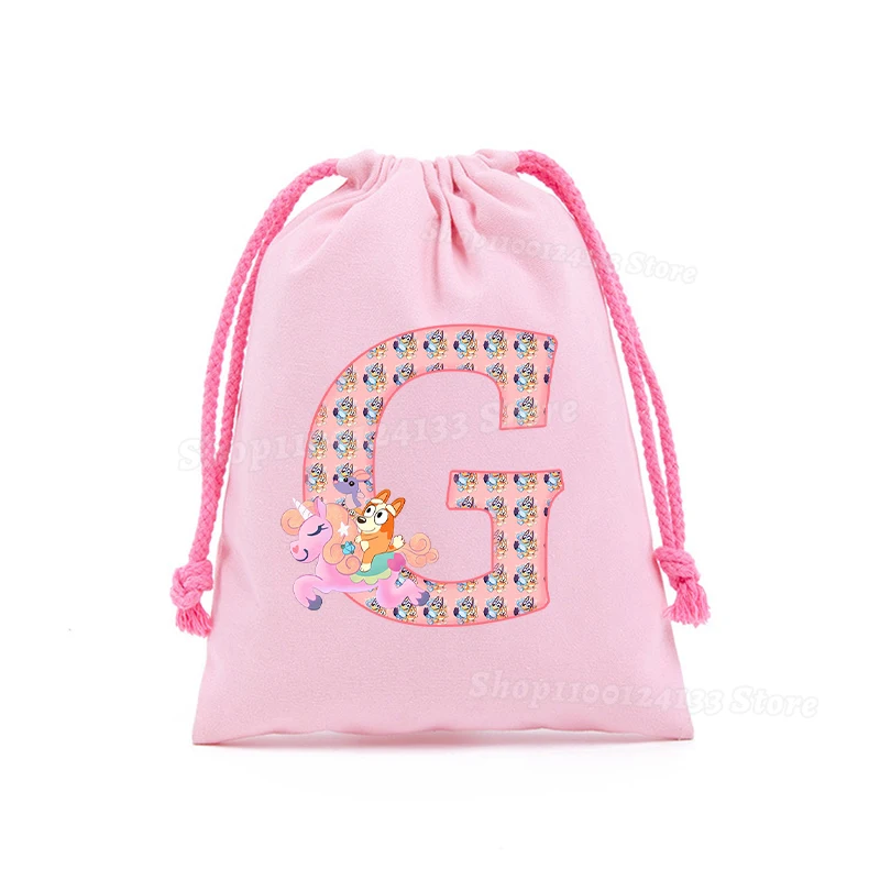 Bluey Kids Drawstring Bag Letters A-Z Bingo Chill Cartoon Anime Print Sport Child Portable Birthday Party Hand Pocket Gift Pouch