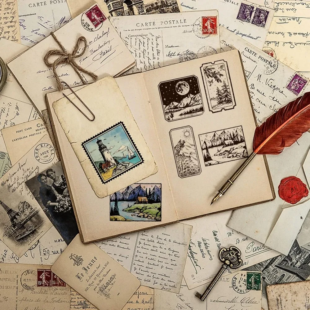 1pc Retro Landscape Clear Stamps for DIY Scrapbooking Vintage Lighthouse Mountain Forest Scenery Silicone Clear Stamp Seals