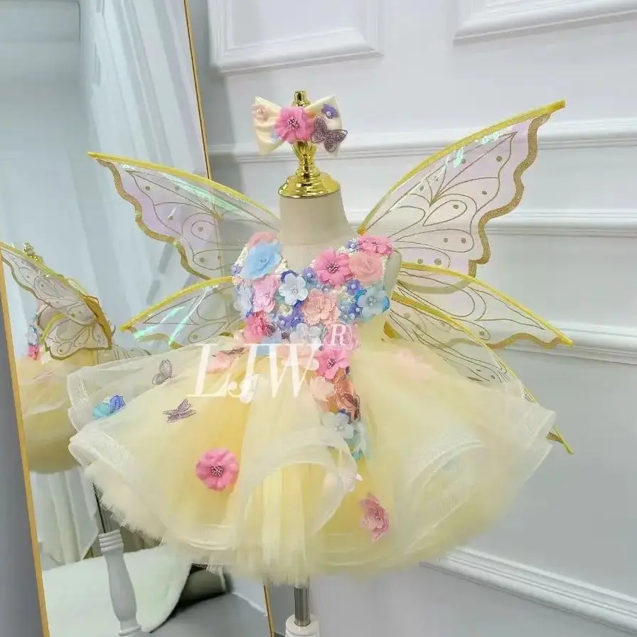 Butterfly Princess Girls' Luxury Party Butterfly Birthday Party Dresses Prom Gown Wedding Pageant Clothes Pageant Dresses