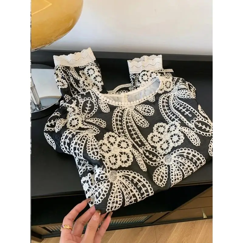 

Retro round Ne Loose Fit Men's irt Sli Versatile Summer Faion Slimming Trendy Top Youth ular Long Sve Casual ...