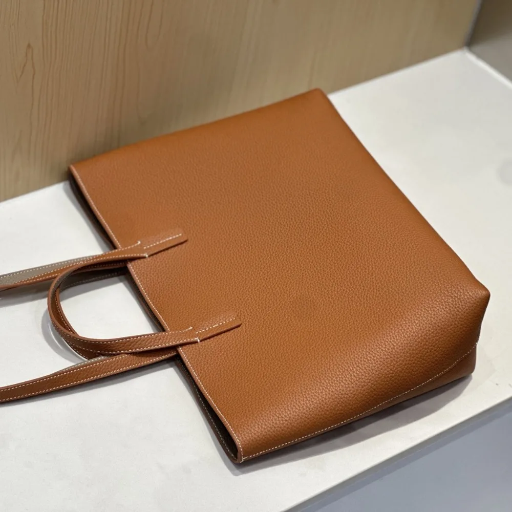 Inside and Outside Contrasting Colors First Layer Cowhide Portable Vegetable Basket New Quiet Luxury Commuter Tote Bag Women