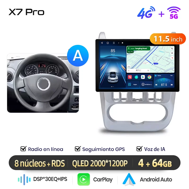 Junsun draadloze CarPlay Android Auto autoradio voor Renault Logan 1 Sandero 2009-2013 auto intelligente systemen BT FM Spaans lokaal