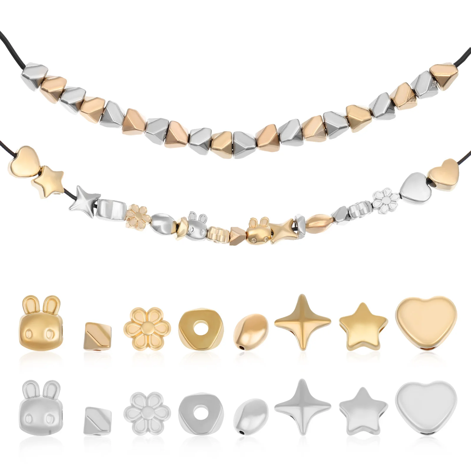 

200Pcs Irregular Jewelry Beads Heart Star Flower Rabbit Shapes DIY Necklace Bracelet Charms Supplies Charm Bracelet