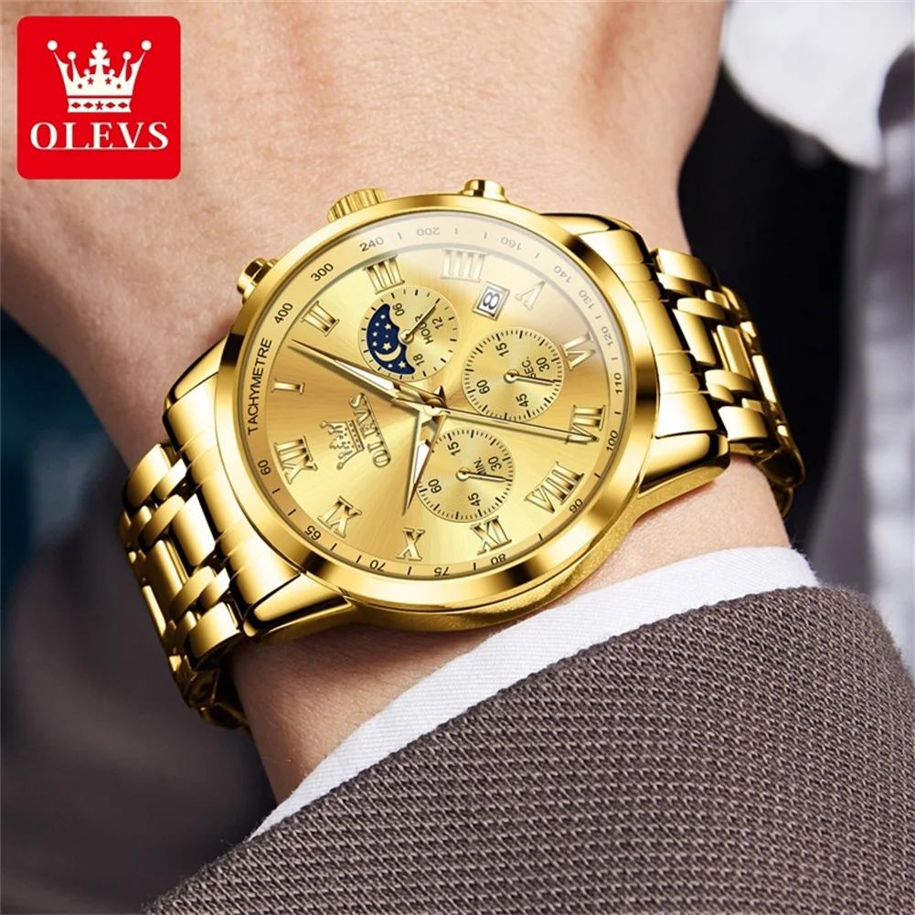 OLEVS 5529 Luxury Business Dress Man Watch Multifunction Moon Phase Sport Chronograph Quartz Wristwatch for Men