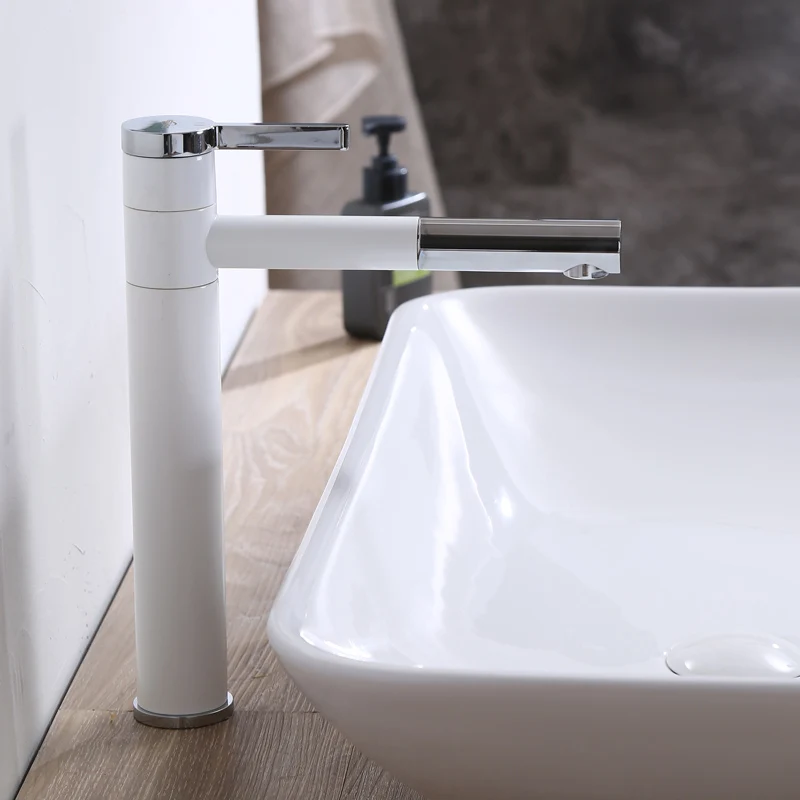

Bathroom Basin White Faucet Swivel Spout Vessel Sink Mixer Taps Single Handle Deck Mounted Washbasin Faucet Water Taps