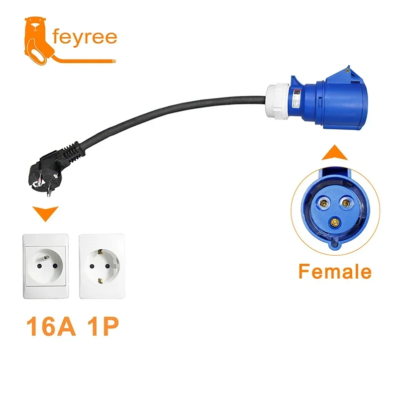 feyree EV Charger CEE Female Socket 3Pins to Schuko Plug Adapter Waterproof Connection WallMount Socket 32A 7KW Portable Charger