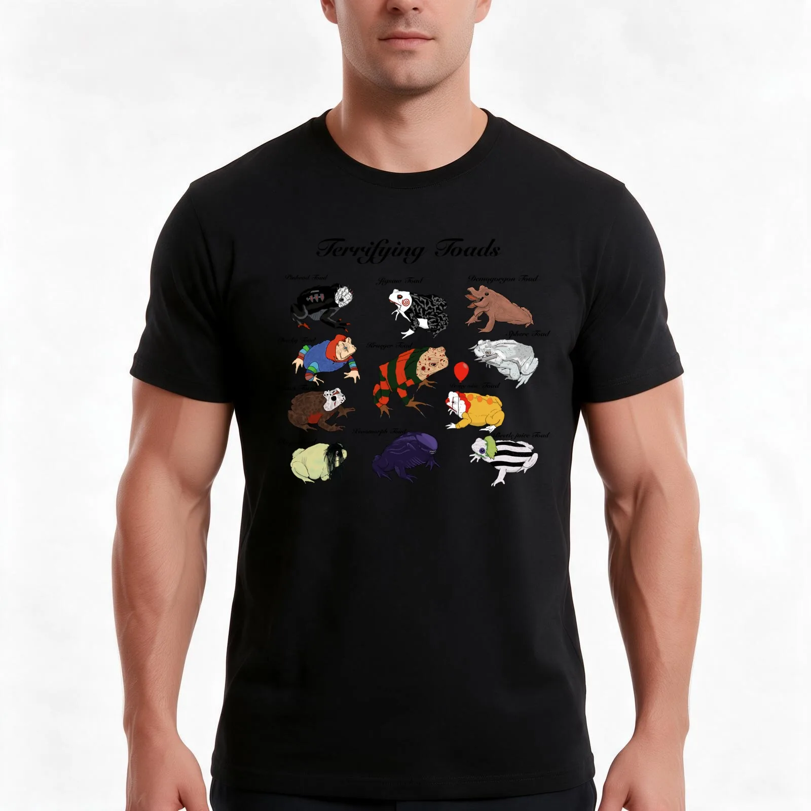 Terrifying Toads Chart T-Shirt, Summer Casual Cotton Tee, Oversized Streetwear Tops, Vintage Graphic Print, Unisex Men Women