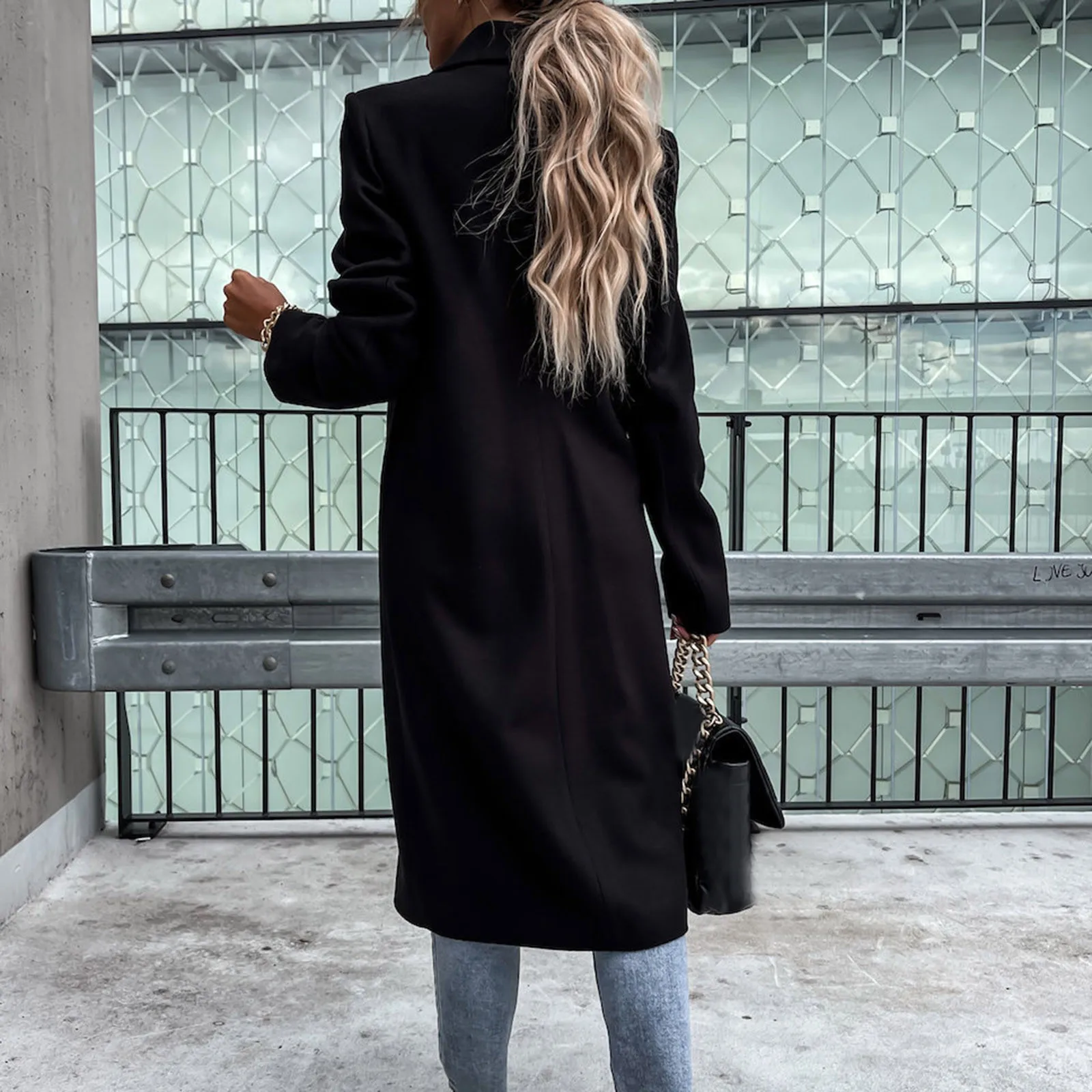 Women Long Coats Elegant All Match Long Sleeve Button Placket Autumn Winter Overcoat Suit Collar Trench Coat