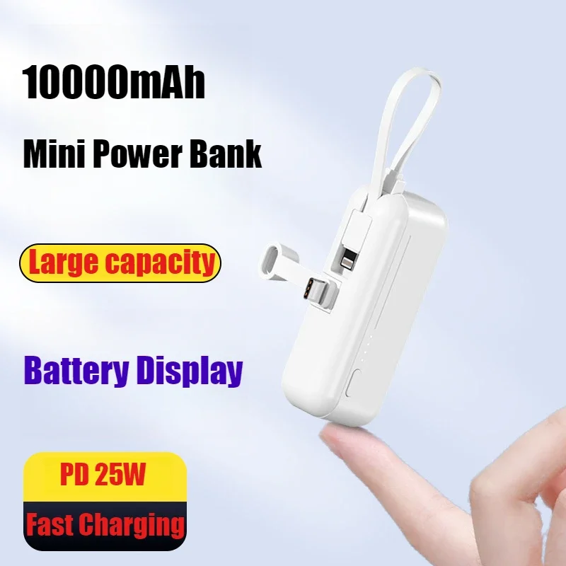 

New Compact Mini 10000mA Capsule Power Bank with Cord and Portable Battery Charge Cases for iPhone Samsung Huawei Xiaomi Android