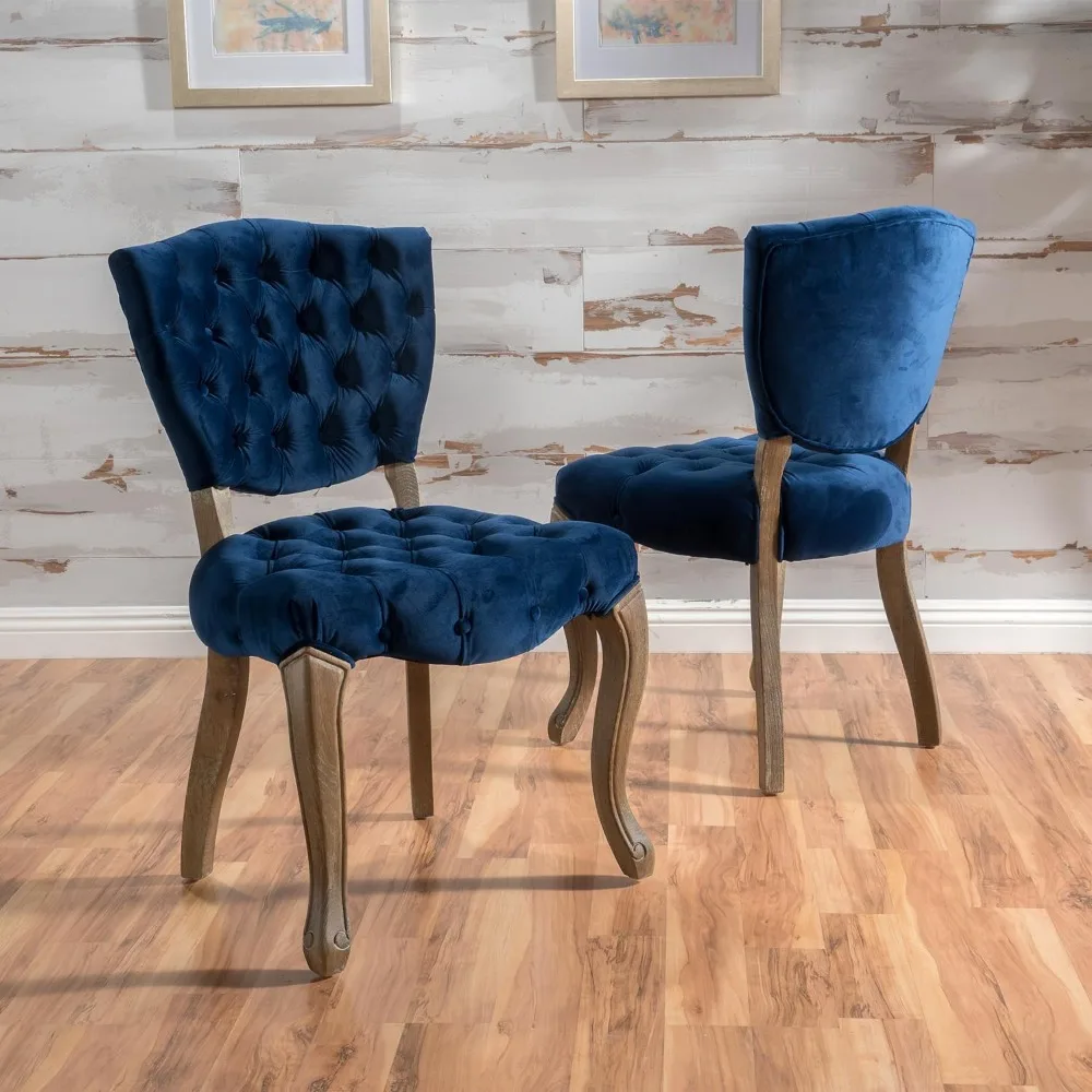 Tufted Velvet Dining Chairs, 2-Pcs Set, Navy Blue, a solid frame, Suitable Chairs for Restaurants and Kitchens