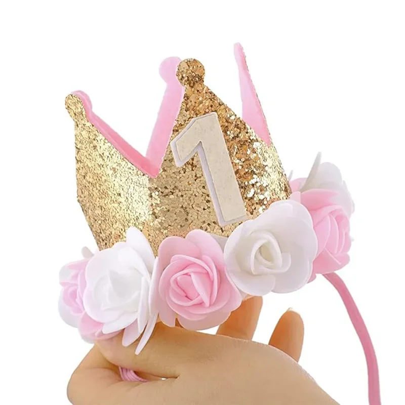 Baby One 1 anno corona di compleanno fai da te accessori fatti a mano 1st Happy Birthday Party fascia per capelli cappello Baby Shower Party Supplies