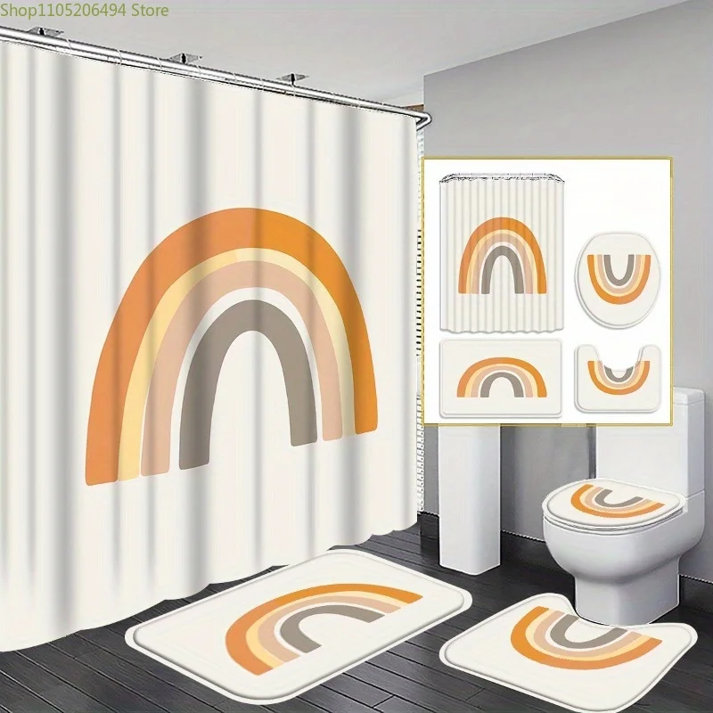 

Минималистичный набор занавесок для душа «Радуга» 1/3/4 шт. — мягкий цветной декор для ванной комнаты, 180x180 см с 12 крючками, включает в себя и крышку унитаза