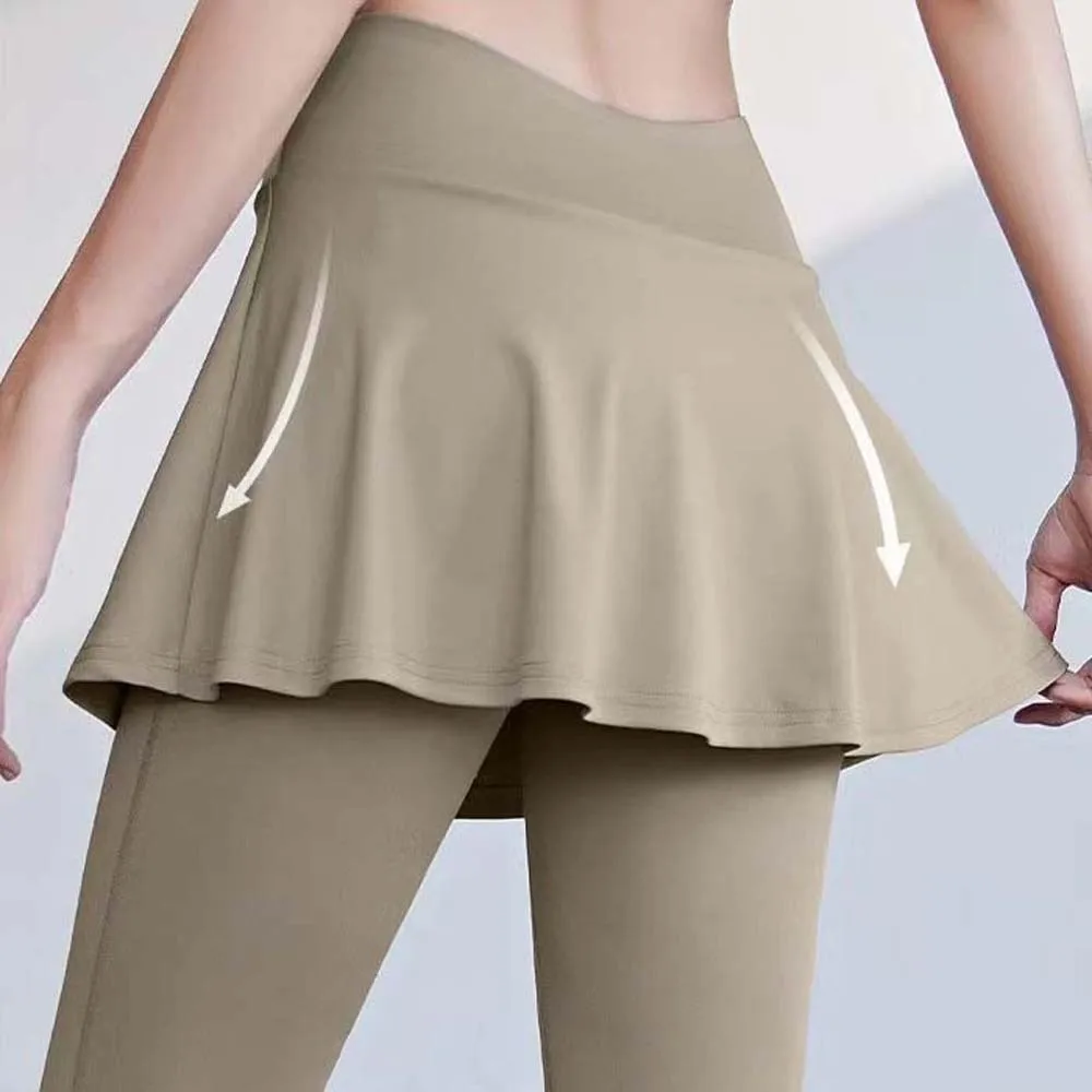مدمج في واحد اللياقة البدنية طماق عالية الخصر السراويل المرنة الضيقة تنورة بالإضافة إلى حجم السراويل اليوغا الرياضية الألوان المتناقضة
