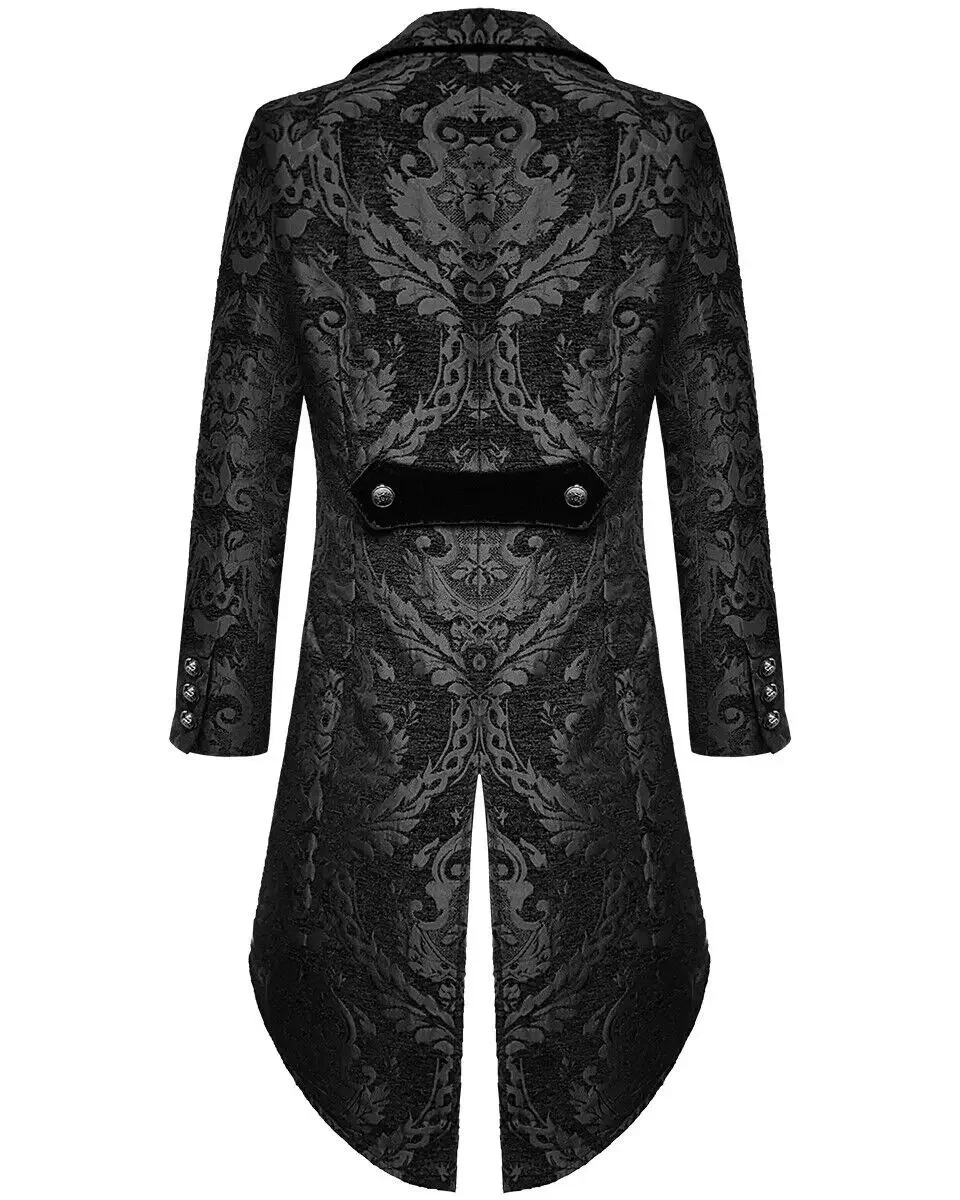 2023 Men\'s Autumn Fashion Gothic Steampunk Tailcoat Jacket Black Brocade Wedding Coat