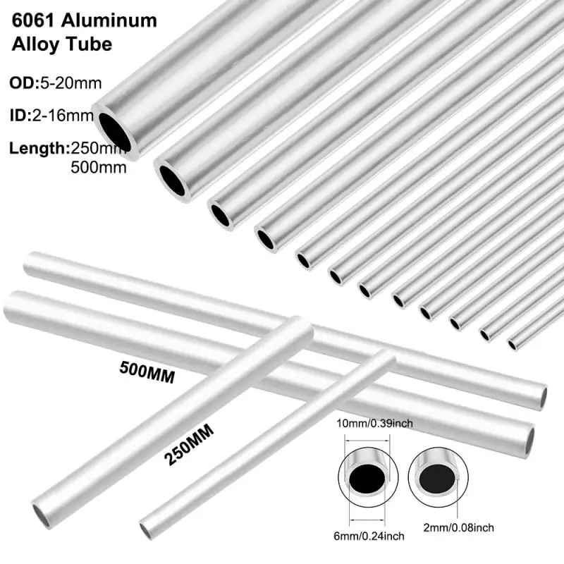 

1pcs 6061 Aluminium Pipe OD 5~20mm Inner Dia 2mm~16mm Length 500mm/250mm Thickness 1mm Straight Round Aluminum Alloy Tube