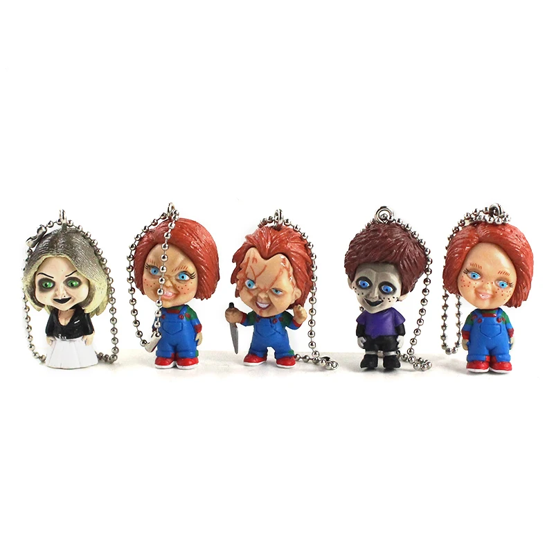 5pcs/Set Child's Play Chucky Tiffany Glen Mini Pendants Figures Toys Dolls Chucky Keychains Bride of Chucky Toys Pendant PVC