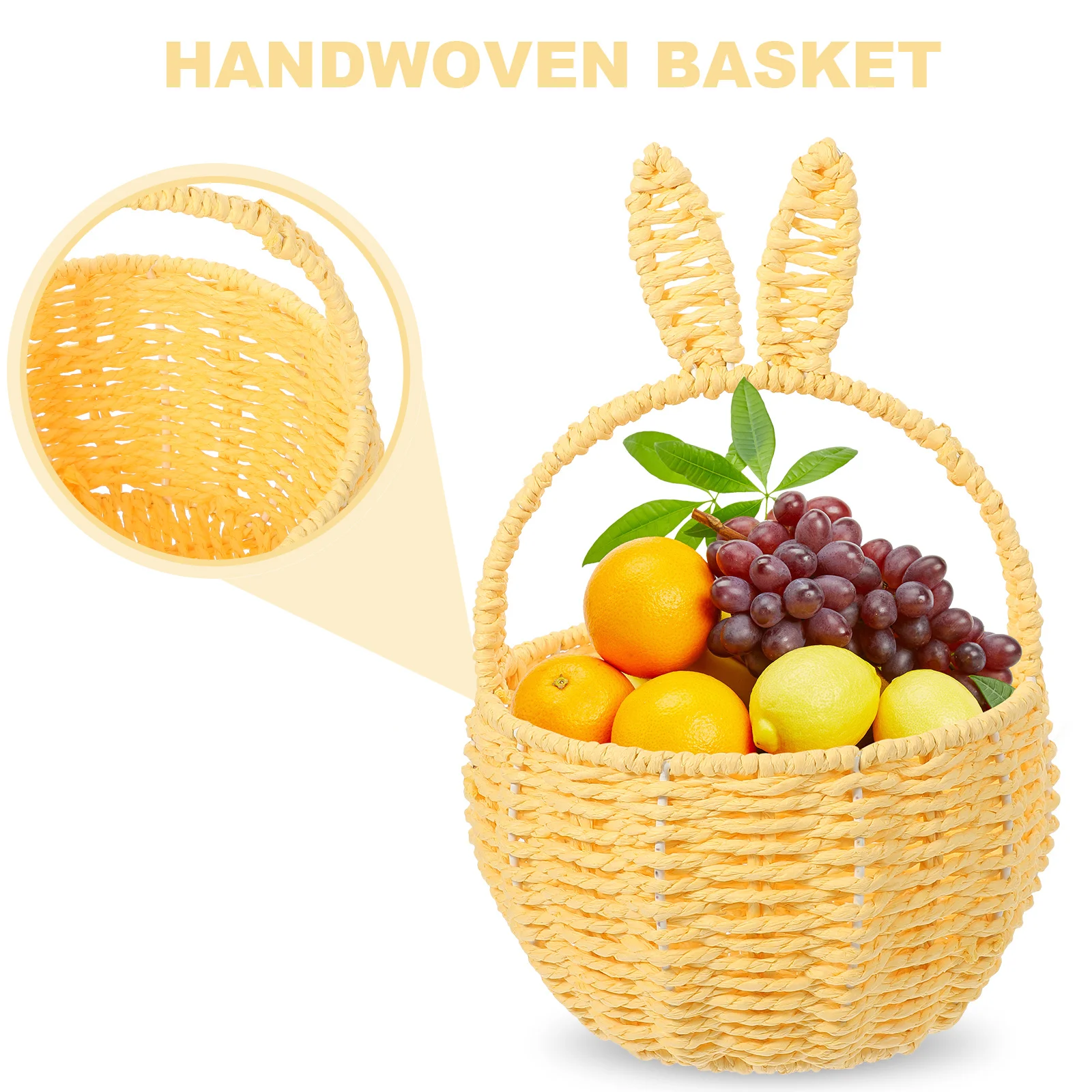 

Bunny Ear Shape Woven Flower Basket Portable Handwoven Storage for Picnic Fruit Candy Eggs Organizer Cute Gift Basket