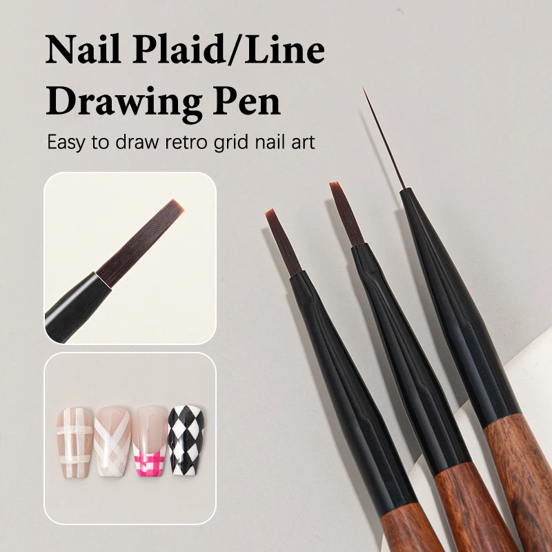Nail Art Brush Checker Sandalwood Nail Drawing Painting Long Line Brush Nail Art Tool Painting Brushes DIY Design Manicure Tools