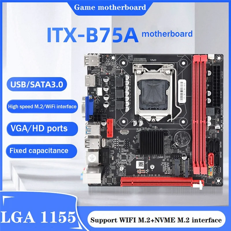 

B75A (B75) Motherboard+SATA Cable+Baffle LGA1155 2XDDR3 RAM Slot NVME M.2+WIFI M.2 Interface USB3.0 SATA3.0