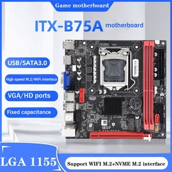 SATAケーブルとバッフルを備えたマザーボード,lga1155,2xddr3 ramスロット,nvme m.2,wifi,m.2インターフェイス,usb 3.0,b75a,b75